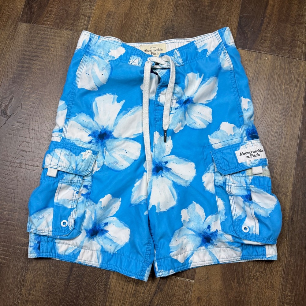 Vintage Abercrombie and Fitch blue Hawaiian Surf Board Shorts Size Small 32